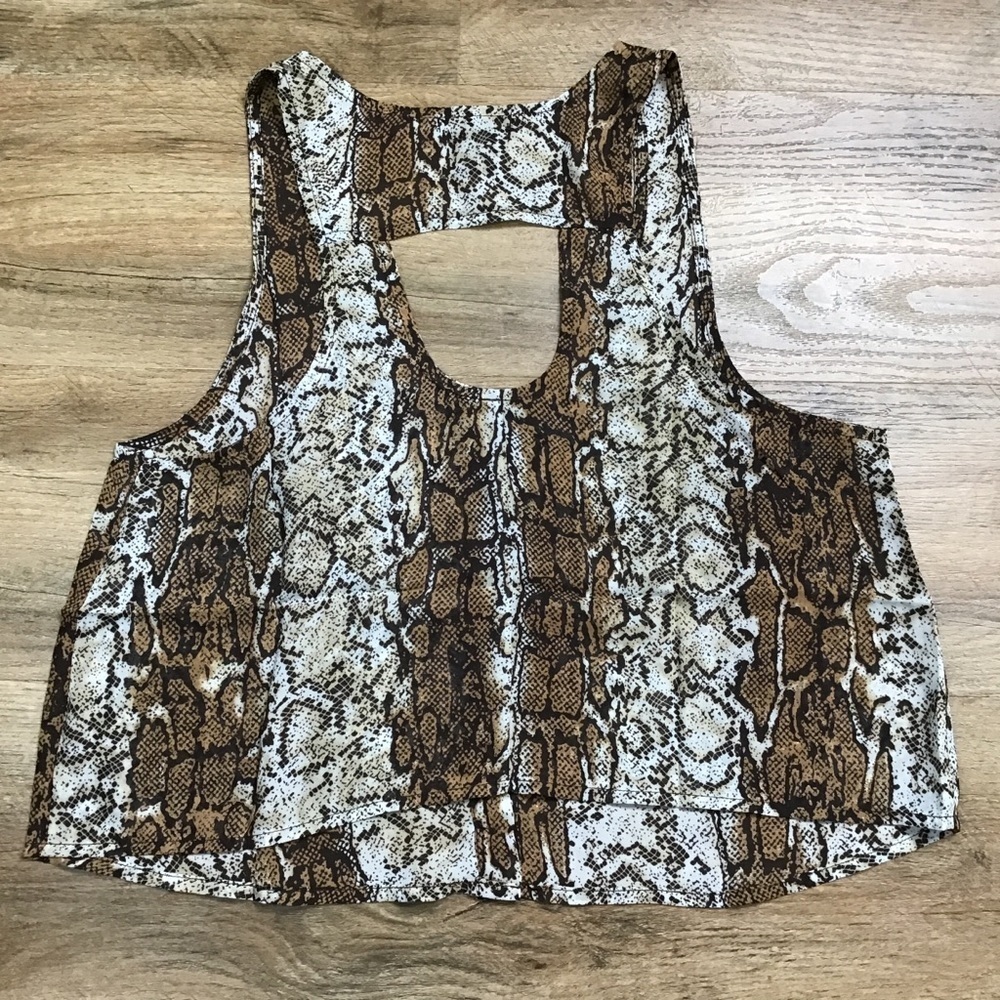 Nwot Timing Tank Top Size Small Crop Snakeskin Animal Print Black Brown - Picture 6 of 10